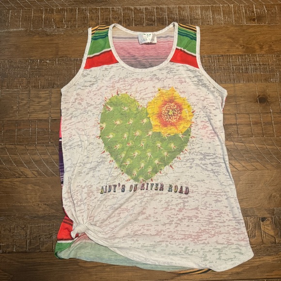 L&B Tops - L&B Cactus Heart Tank Top with Stripes M Andy’s On River Road